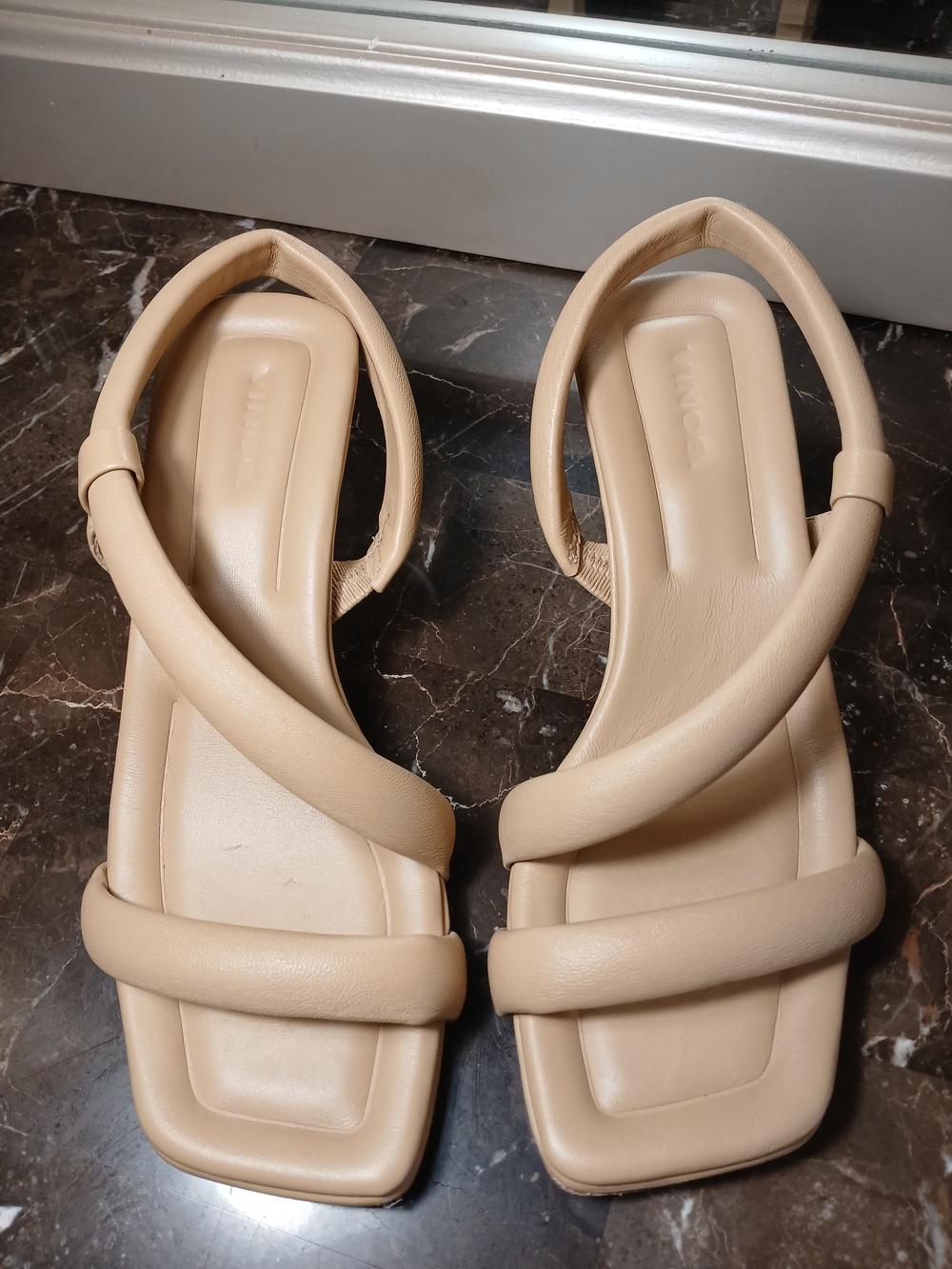 Vince Padded Strap Square-Toe Sandals in Beige